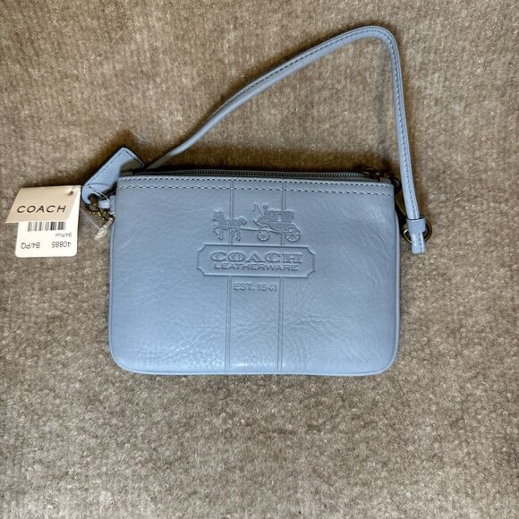 Coach Embossed Zip Blue Leather Wristlet New W/Tag 40885 / B4/Pool - Picture 1 of 4